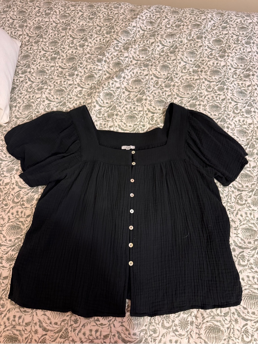 Rails Black Square-Neck Button Front Blouse